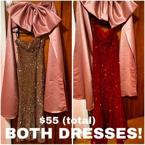 2 fashion nova gold and red glittery dress size medium. worn once